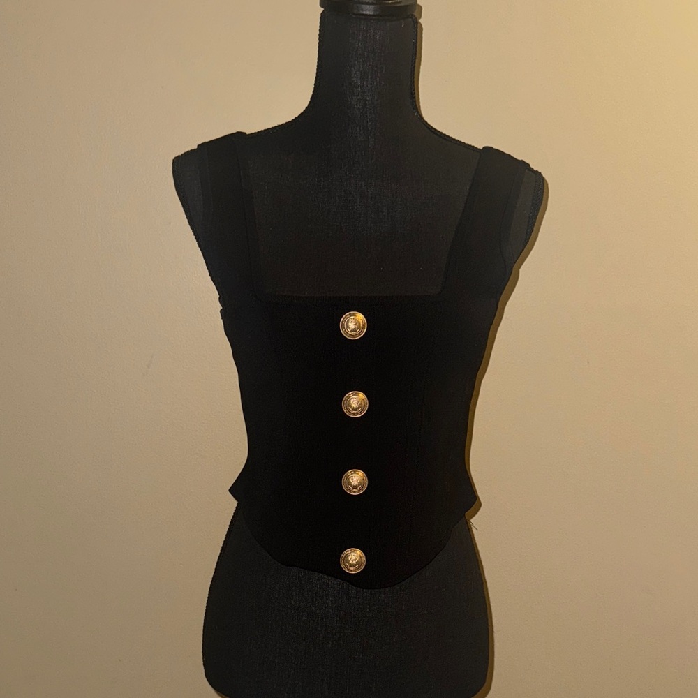 Elegant Black Buttoned Women's Corset Top
